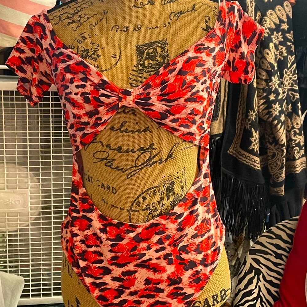Red cheata one piece swim suit